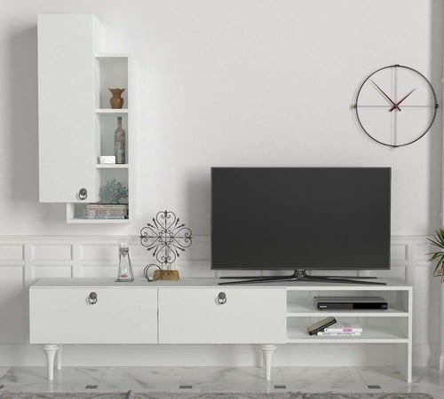 طقم طاولة تلفزيون وقهوه وركن قهوه لون ابيض (صناعة...