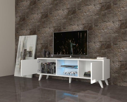 طاولة تلفاز ابيض اضاءة (صناعة تركية) موديل Pronto