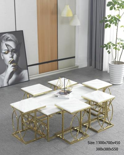 طقم طاولات 6+1 استيل ذهبي