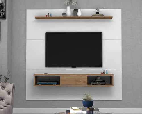 طاولة تلفزيون (صناعة تركية) موديل sline - ابيض بني