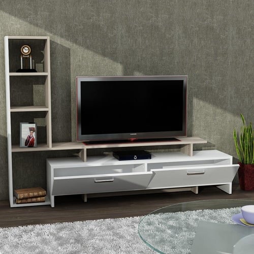 طاولة تلفاز ابيض وبيج (صناعة تركية) Simal