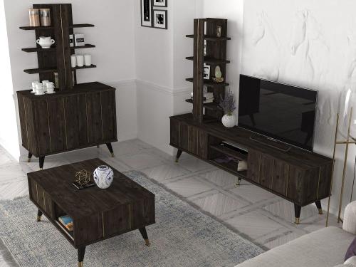 بكج طاولة تلفزيون وطاولة قهوة وركن للقهوة Negro