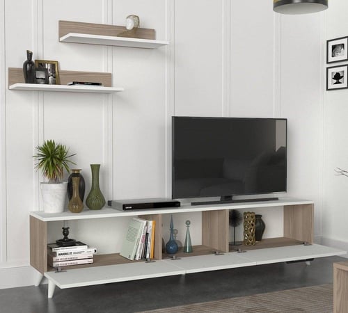 بكج طاولة تلفزيون وطاولة قهوة وركن قهوة لون ابيض و...