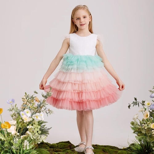 فستان بناتي فاخر لمناسبات ذات طبقات ملونة