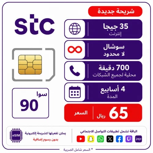شريحة STC باقة سوا 90 | لمدة 4 أسابيع (28 يوم)