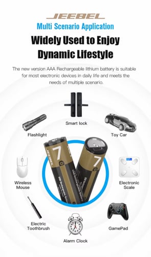 بطاريات Jeebel AAA ليثيوم قابلة لإعادة الشحن حتى 1...