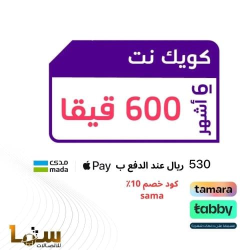 شريحة بيانات STC كويك نت 600 قيقا | 6 أشهر - بدون...