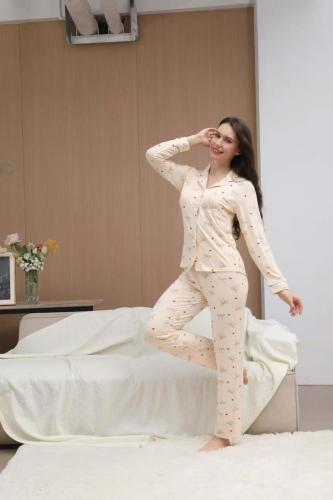 طقم بجامه نسائي كم طويل ماركة LUXORA PARIS التركية