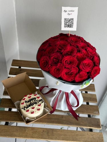 باقة الفلنتاين مع الكيك الكوري