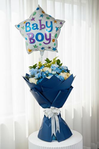 welcome baby Boy Bouquet with foil-1
