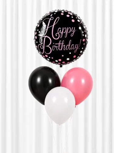 Black and pink Happy Birthday balloon