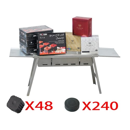 4 علب فحم FYC +3علب فحم شذا +شواية مستطيل قابلة لل...