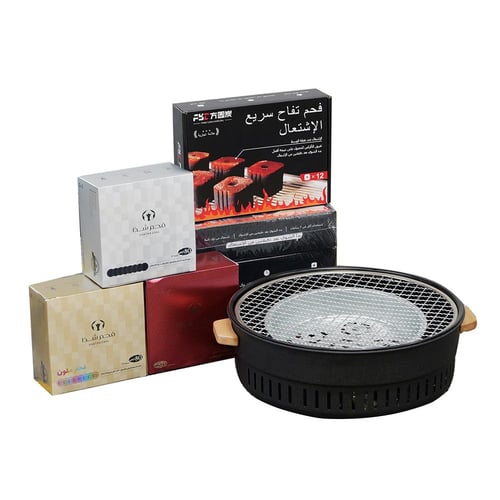 4 علب فحم FYC +3علب فحم شذا +شواية دائرية سوداء مم...