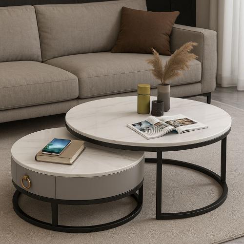 طاولة قهوه كروسد بسطح رخامي اوف وايت