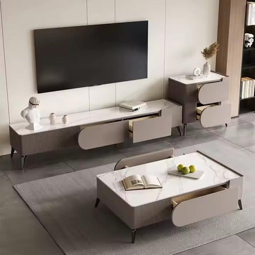 طقم طاولة تلفزيون مع طاولة قهوة مع وحدة أرفف جانبي...