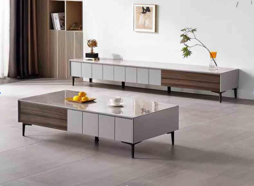 طقم طاولة تلفزيون مع طاولة قهوة ديزاين خشبي