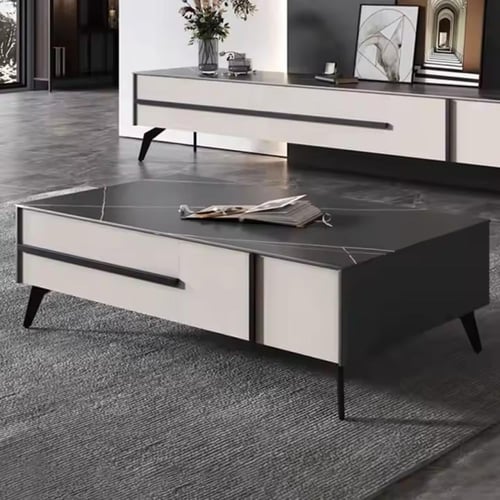 طقم طاولة تلفزيون مع طاولة قهوة مع وحدة أرفف جانبي...