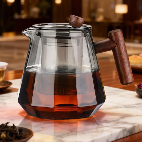 إبريق شاي زجاجي سعة 17 غلاية شاي زجاجية بمقبض خشبي...
