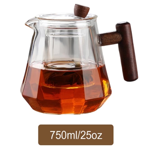 إبريق شاي زجاجي سعة 17 غلاية شاي زجاجية بمقبض خشبي...