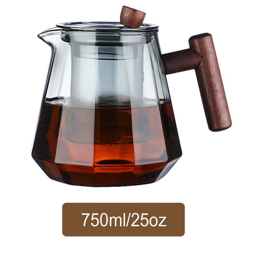 إبريق شاي زجاجي سعة 17 غلاية شاي زجاجية بمقبض خشبي...