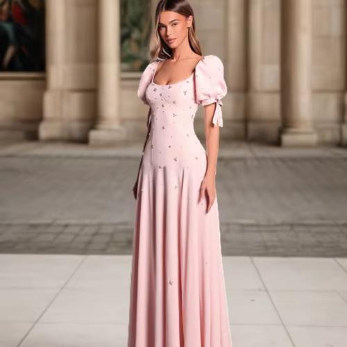 Pink dress decorated with crystal
