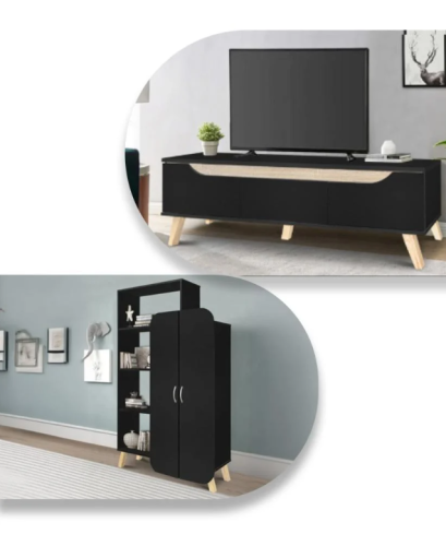 دولاب تخزين خشب ماليزي 3 دور وطاولة تلفزيون 3 أدرا...