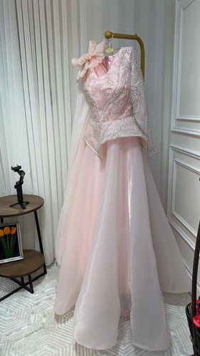 فستان اورجنزا دبل كلوش صدرية خرز سهره