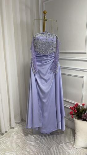 فستان تفته استرتش راقي مطرز كرستال