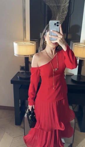 فستان العيد المميز لونين احمر و اسود