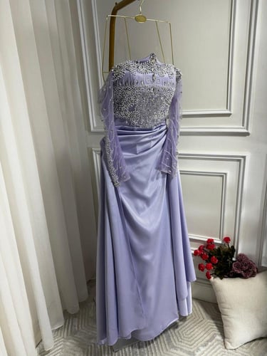 فستان تفته استرتش راقي مطرز كرستال