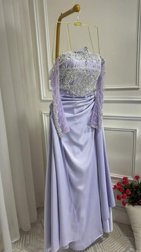 فستان تفته استرتش راقي مطرز كرستال