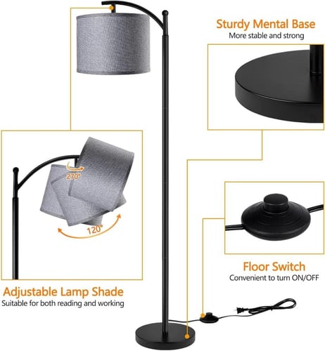 مصباح قائم طويل للإضاءة الداخلية مع غطاء كتان قابل...