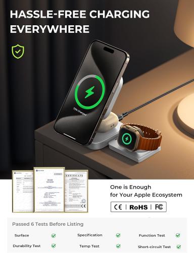 شاحن لاسلكي ثلاثي - شحن سريع للأيفون والساعة والسم...