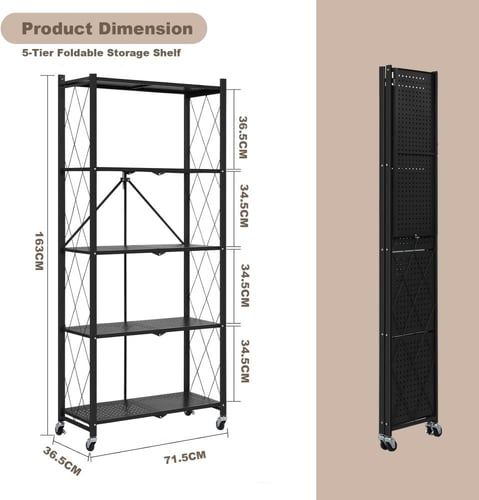 أرفف تخزين سميكة قابلة للطي من 5 طبقات - عجلات بنت...