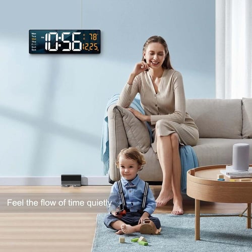 ساعة حائط رقمية بشاشة كبيرة مقاس 16.2 انش مزودة بج...