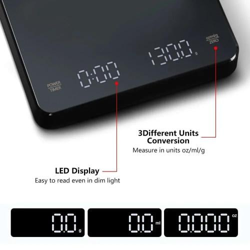 ميزان قهوة رقمي دقيق مع مؤقت وشاشة LED