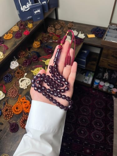 Turquoise saffron-colored prayer beads