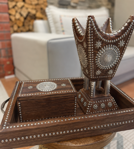 Set (incense burner + tray + box for oud)