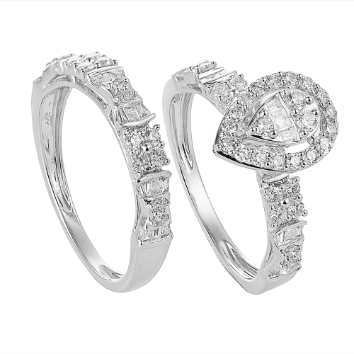 خاتم توينز الماس ذهب ابيض عيار18