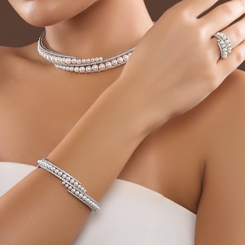 طقم ذهب ابيض و الماس و لولو زراعي