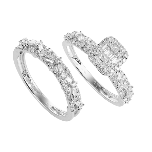 خاتم توينز الماس ذهب ابيض عيار18