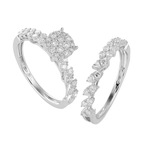 خاتم توينز الماس ذهب ابيض عيار18