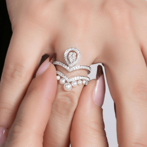 خاتم توينز لؤلؤ ذهب ابيض عيار 18