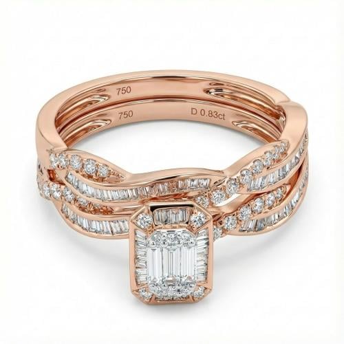 خاتم توينز الماس ذهب روز قولد عيار18