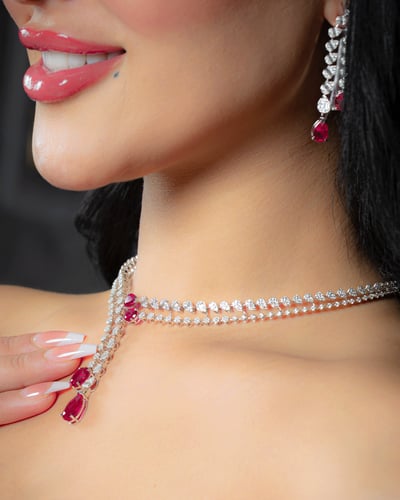 نصف طقم ذهب ابيض و الماس