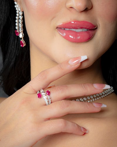 نصف طقم ذهب ابيض و الماس