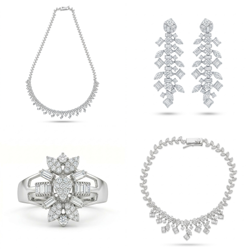 طقم ذهب ابيض والماس عيار18