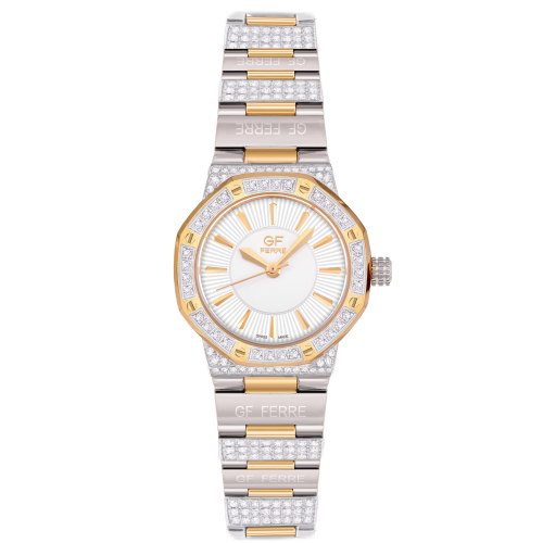 ساعة الماس نسائية ذهبي في فضي