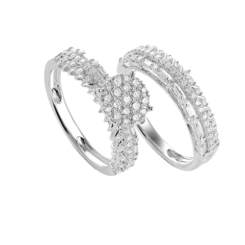 خاتم توينز الماس ذهب ابيض عيار18