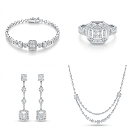 طقم ذهب ابيض والماس عيار18